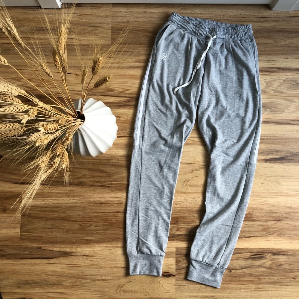 Grey joggers with side white stripe